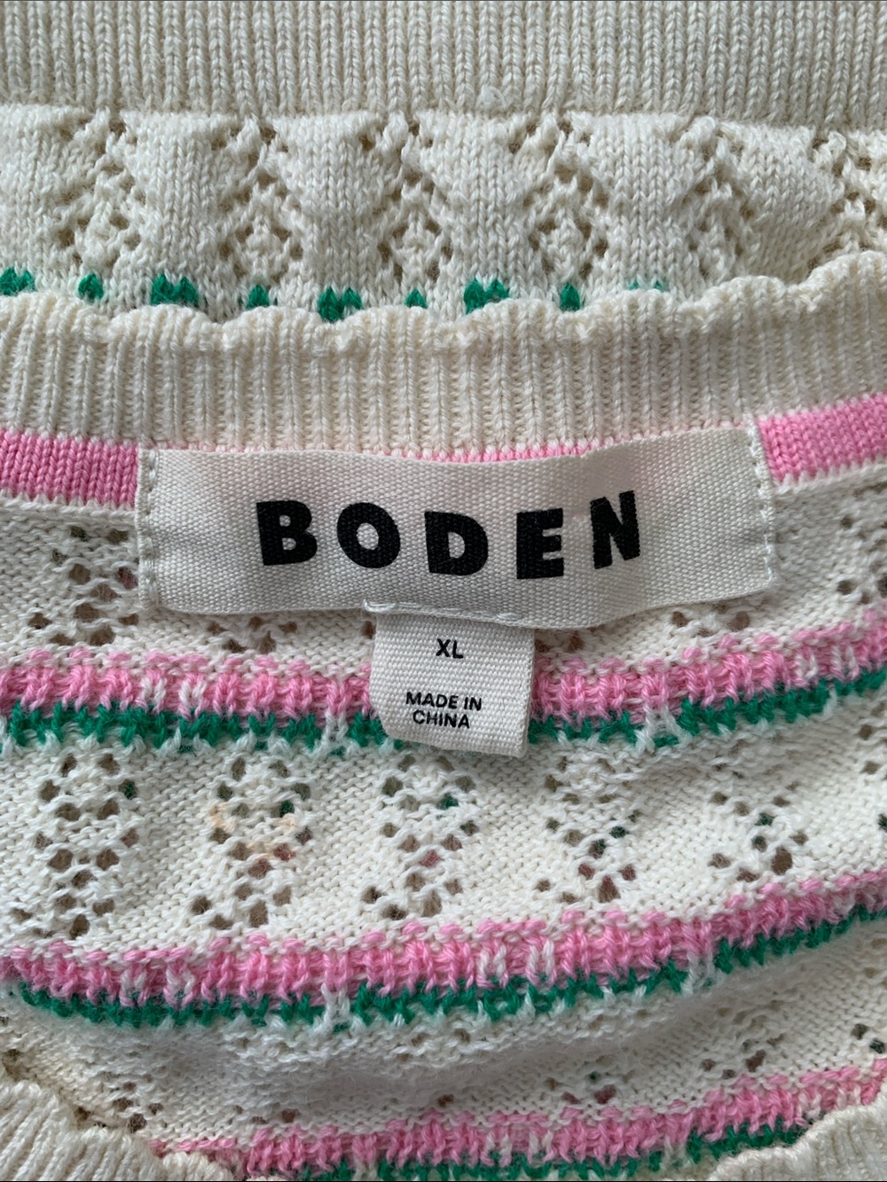 Boden Dot Pointelle Cardigan XL Cream Pink Green Cotton Puff Sleeve Sweater - Picture 10 of 15